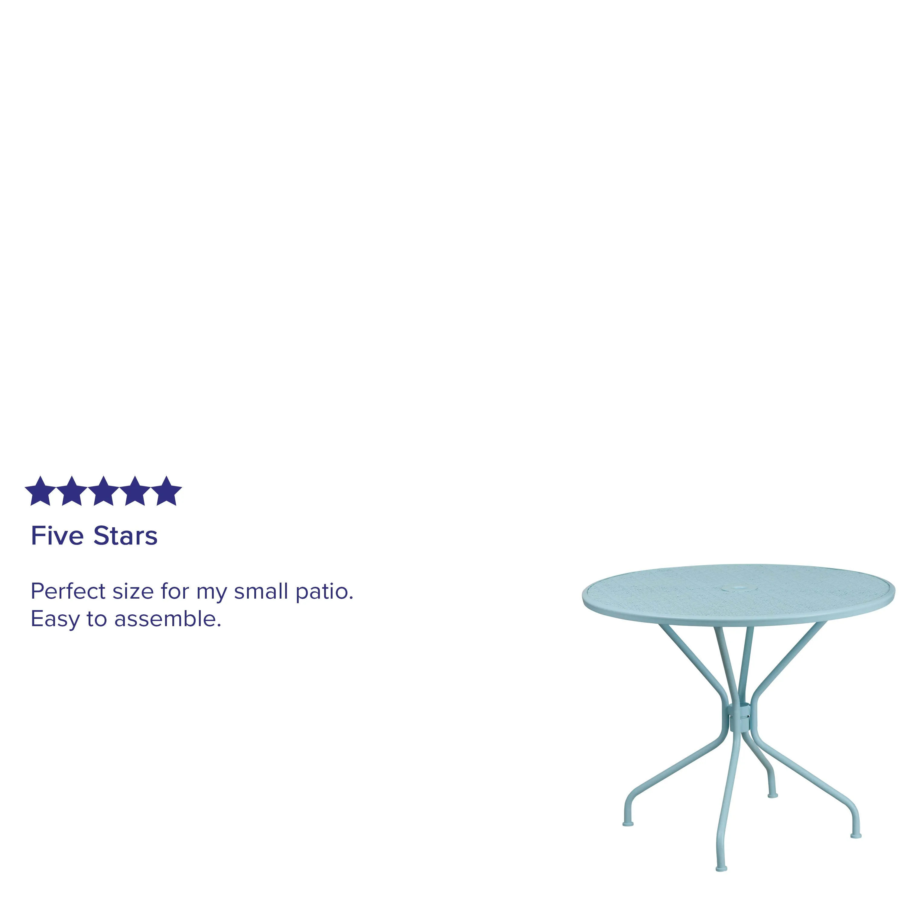 Oia Commercial Grade 35.25" Round Indoor-Outdoor Steel Patio Table with Umbrella Hole