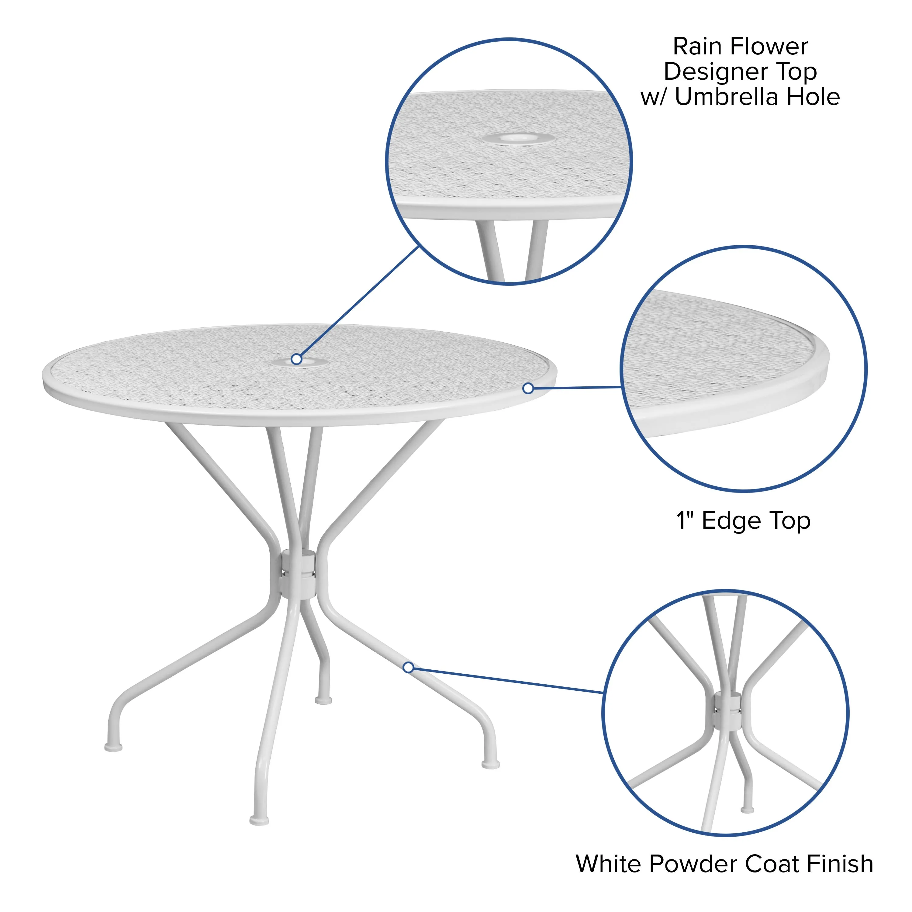 Oia Commercial Grade 35.25" Round Indoor-Outdoor Steel Patio Table with Umbrella Hole