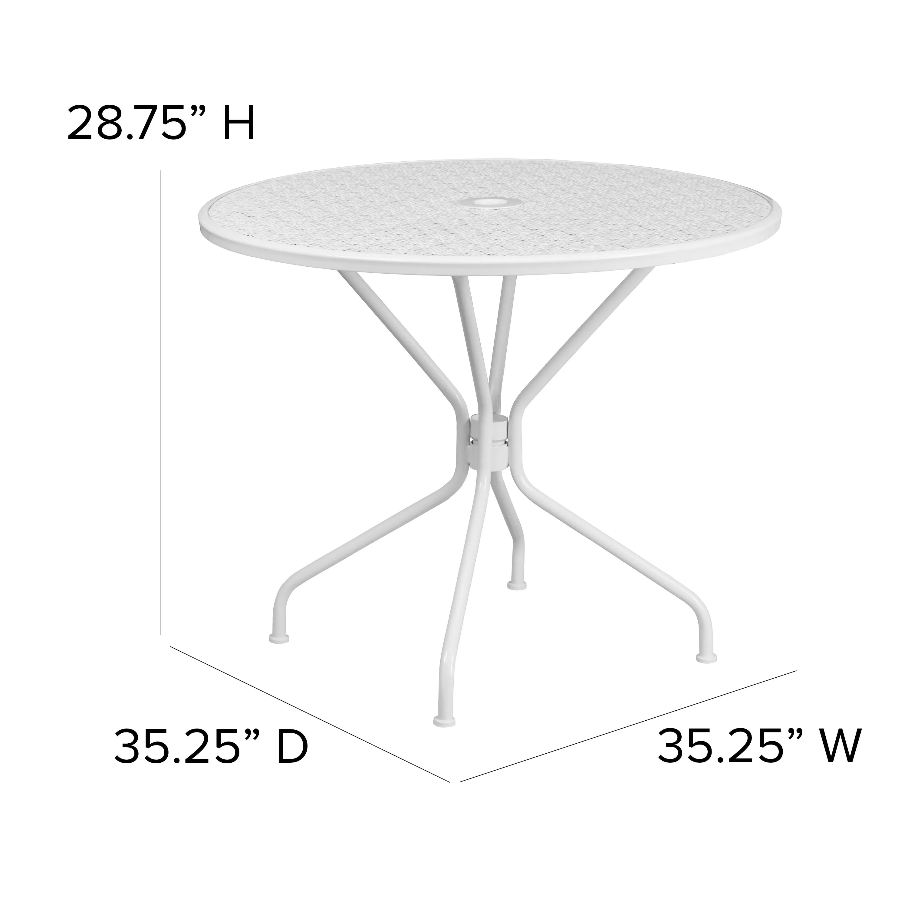 Oia Commercial Grade 35.25" Round Indoor-Outdoor Steel Patio Table with Umbrella Hole