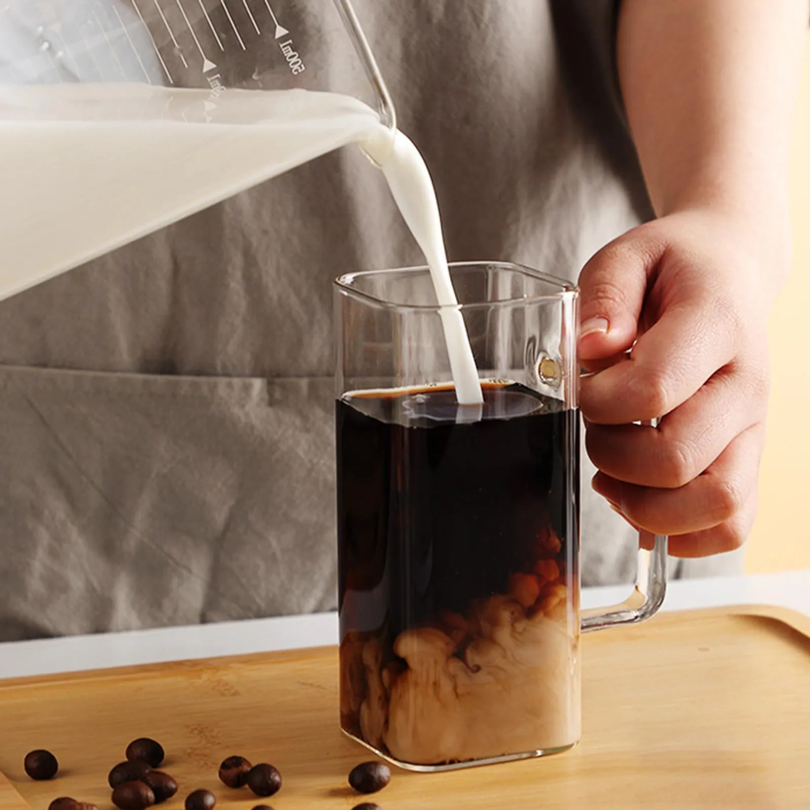 Portable Transparent 450Ml Square Glass Mug- If-94