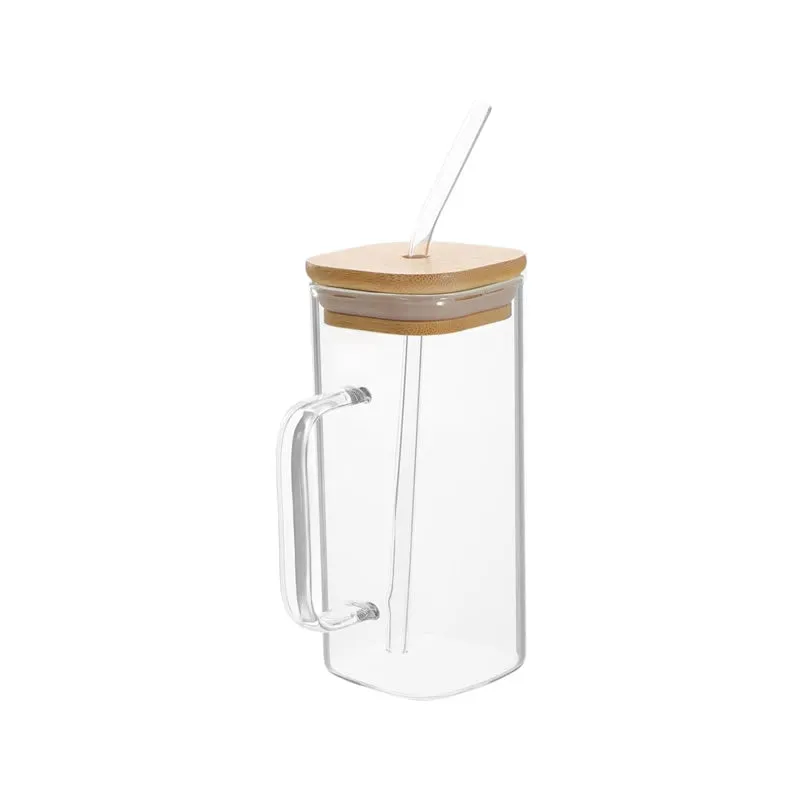 Portable Transparent 450Ml Square Glass Mug- If-94