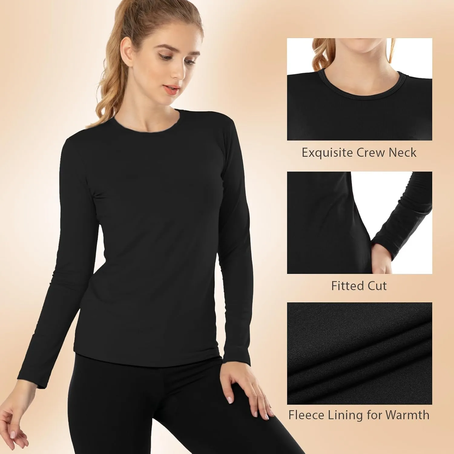 Subuteay Womens Thermal Tops Turtleneck Crew Neck Fleece Lined Shirt Long Sleeve Base Layer Undershirt