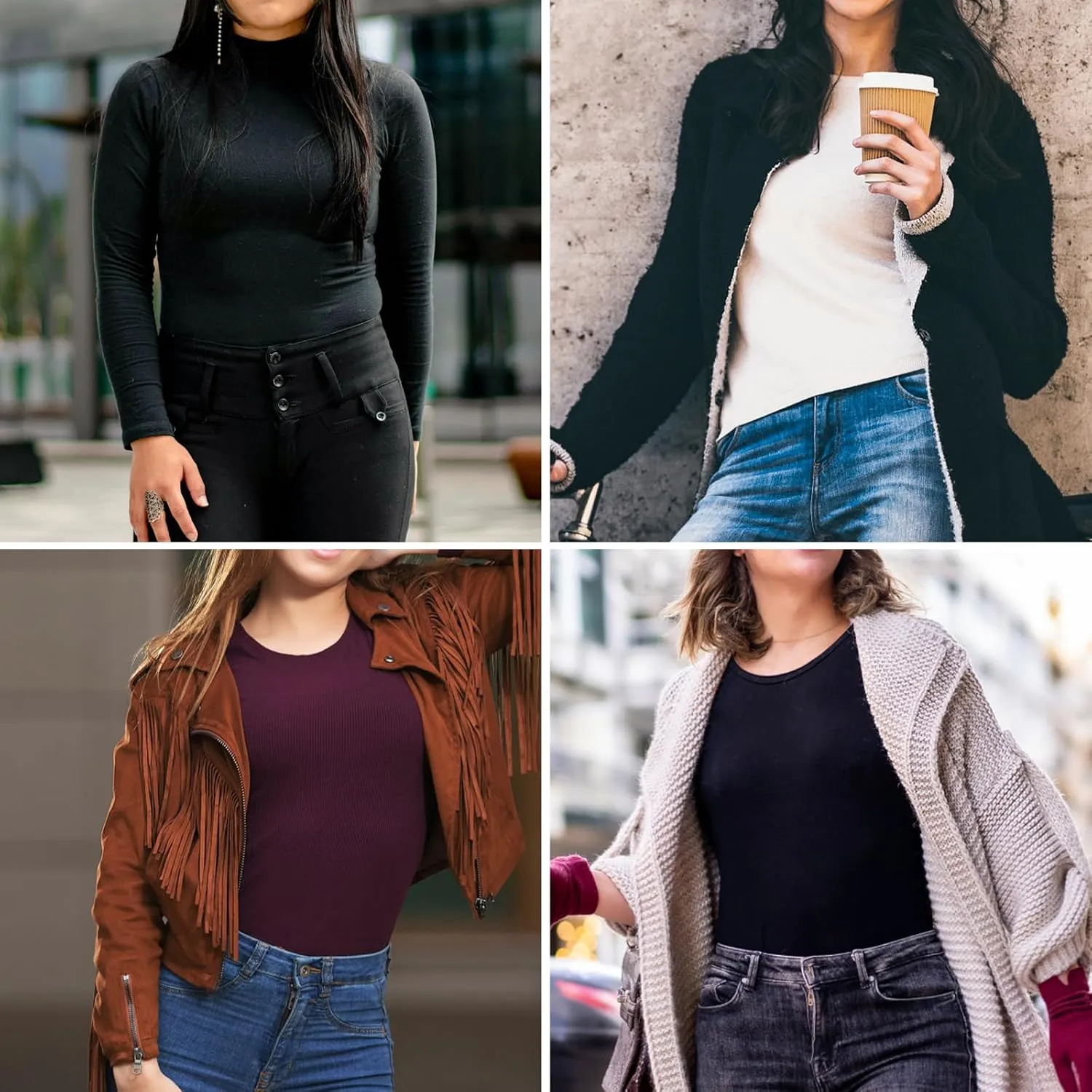 Subuteay Womens Thermal Tops Turtleneck Crew Neck Fleece Lined Shirt Long Sleeve Base Layer Undershirt
