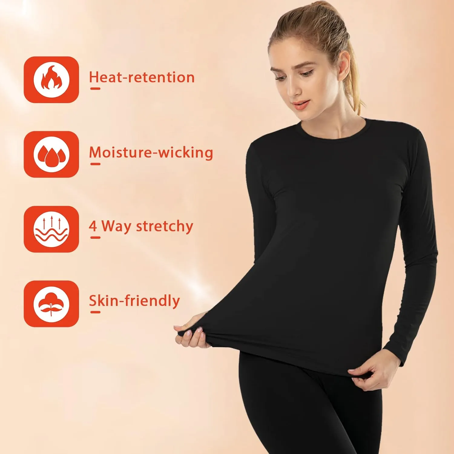 Subuteay Womens Thermal Tops Turtleneck Crew Neck Fleece Lined Shirt Long Sleeve Base Layer Undershirt