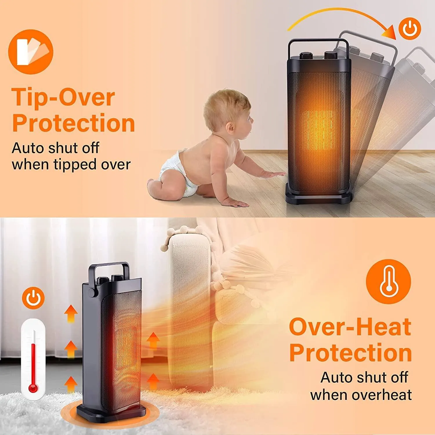 Trustech Ceramic Space Heater with Tip-Over Overheat Protection