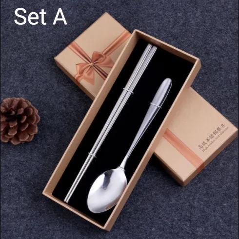 Utensil Gift Set, Portable Traveling, Fork, Spoon, Chopsticks, Reusable Utensils, Cutlery Set, Housewarming Gift, Stainless Steel Tableware