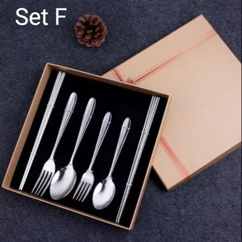 Utensil Gift Set, Portable Traveling, Fork, Spoon, Chopsticks, Reusable Utensils, Cutlery Set, Housewarming Gift, Stainless Steel Tableware