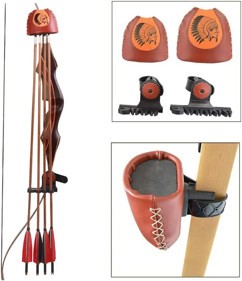 XIXILI Archery Arrow Quiver Longbow Leather Slide on Quiver Holder 4/6-Arrows,Quick Disconnect Release Lock Mounting Archery Recurve Bow Arrow Case for Outdoor Hunting Shooting